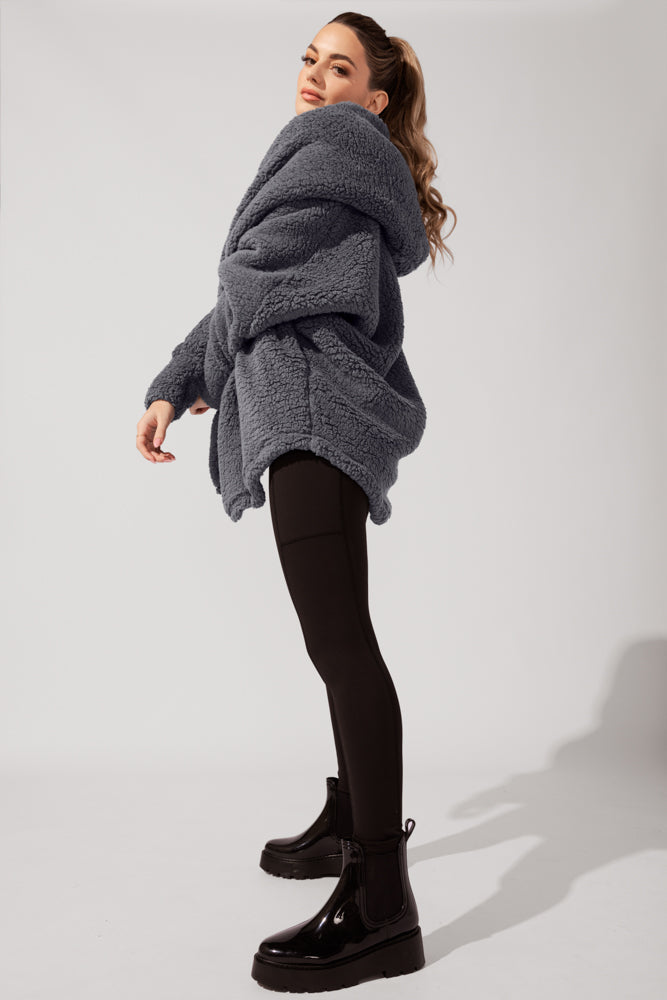 Faux Sherpa Cocoon Coat - Cool Grey by POPFLEX®