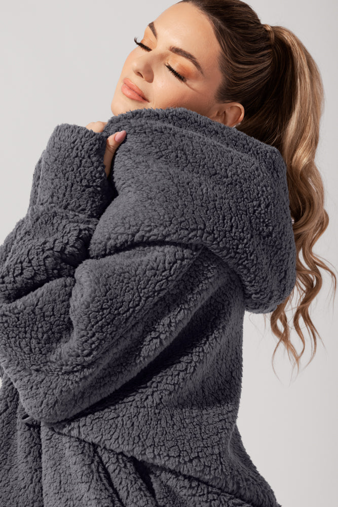 Faux Sherpa Cocoon Coat - Cool Grey by POPFLEX®