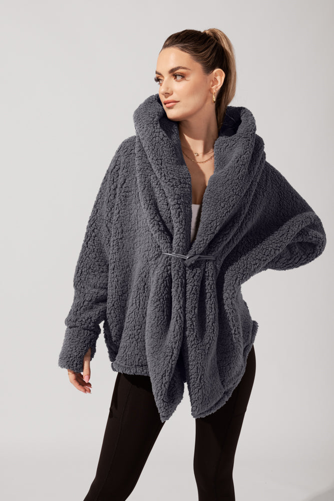 Faux Sherpa Cocoon Coat - Cool Grey by POPFLEX®