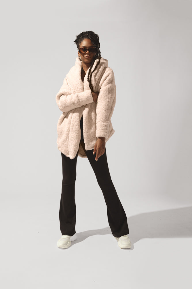 Faux Sherpa Cocoon Coat - Taupe by POPFLEX®