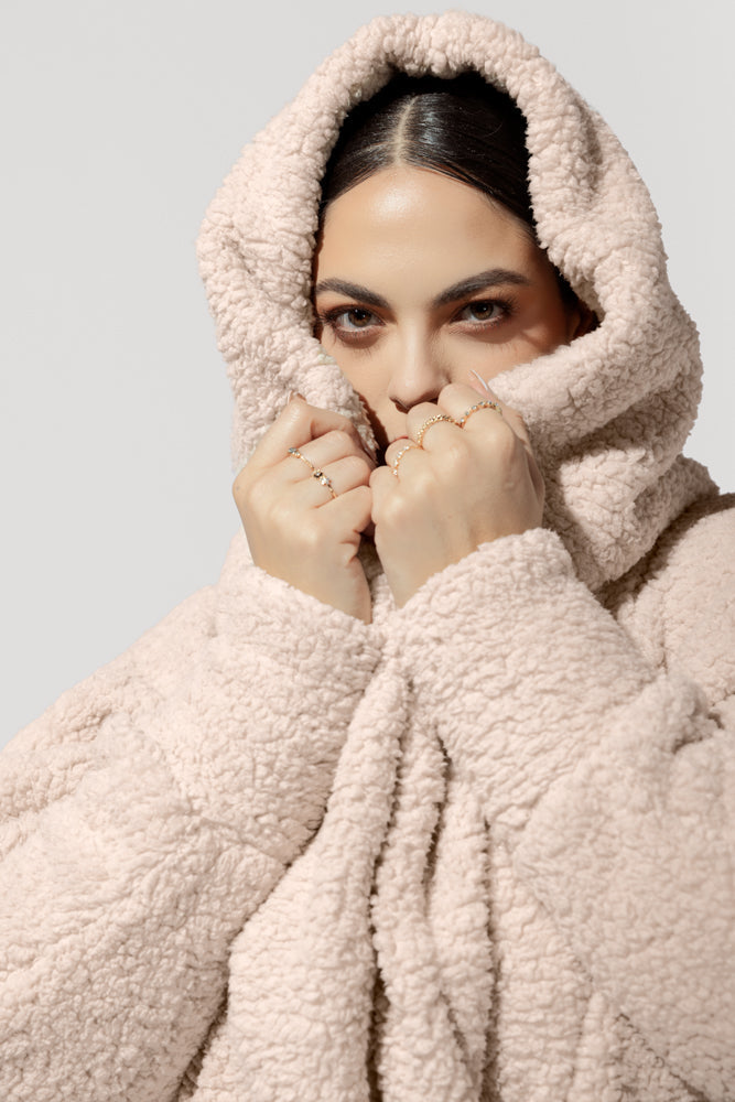 Faux Sherpa Cocoon Coat - Taupe by POPFLEX®