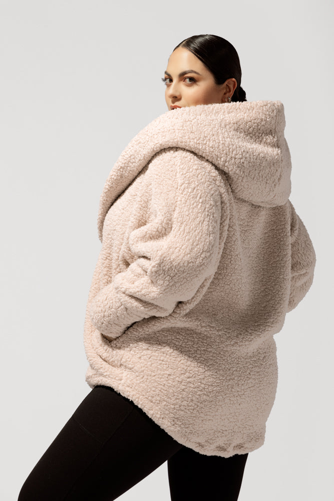 Faux Sherpa Cocoon Coat - Taupe by POPFLEX®