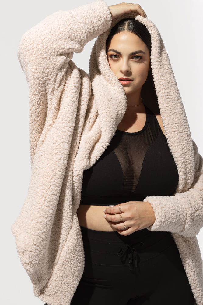 Faux Sherpa Cocoon Coat - Taupe by POPFLEX®